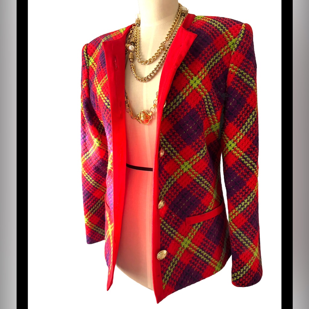 Vintage Arnold Scaasi Blazer Jacket Wool Tweed Blazer With Gold Buttons — image 5 of 8